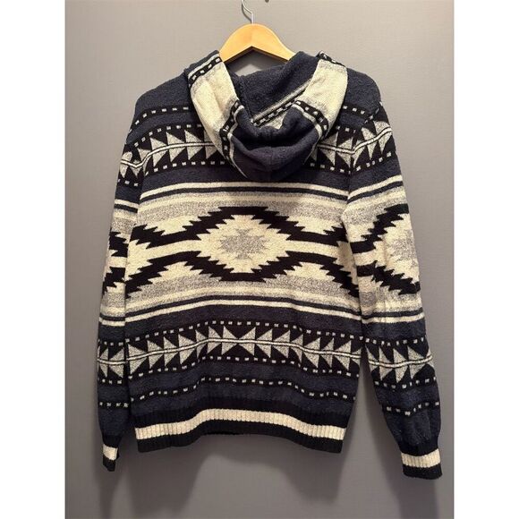 American Eagle Men's Hooded Geometric Sweater Navy White Size M - Picture 5 of 9